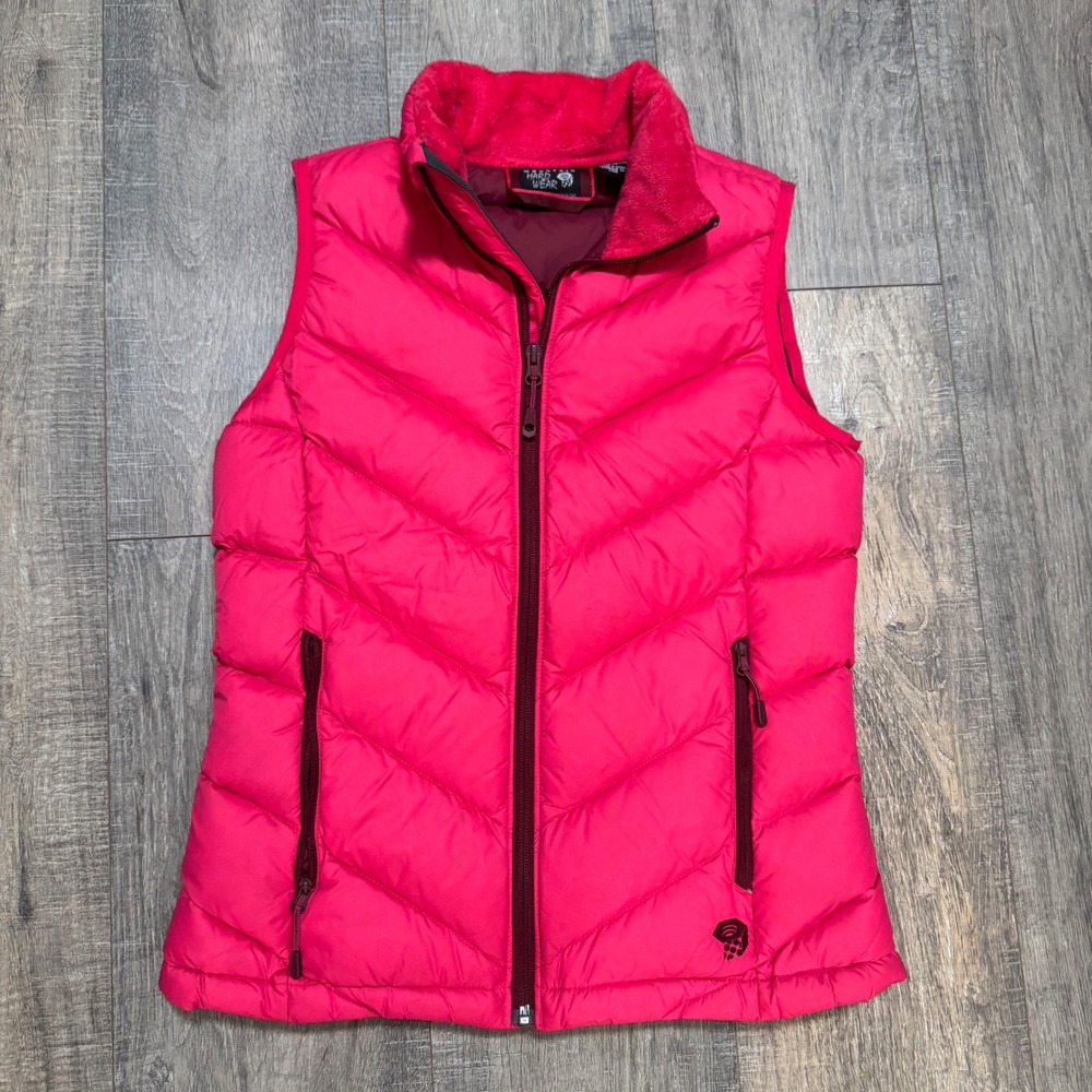 Mountain Hardwear Womens Pink Quilted 650 Down Puffer Vest XS Fleece Collar